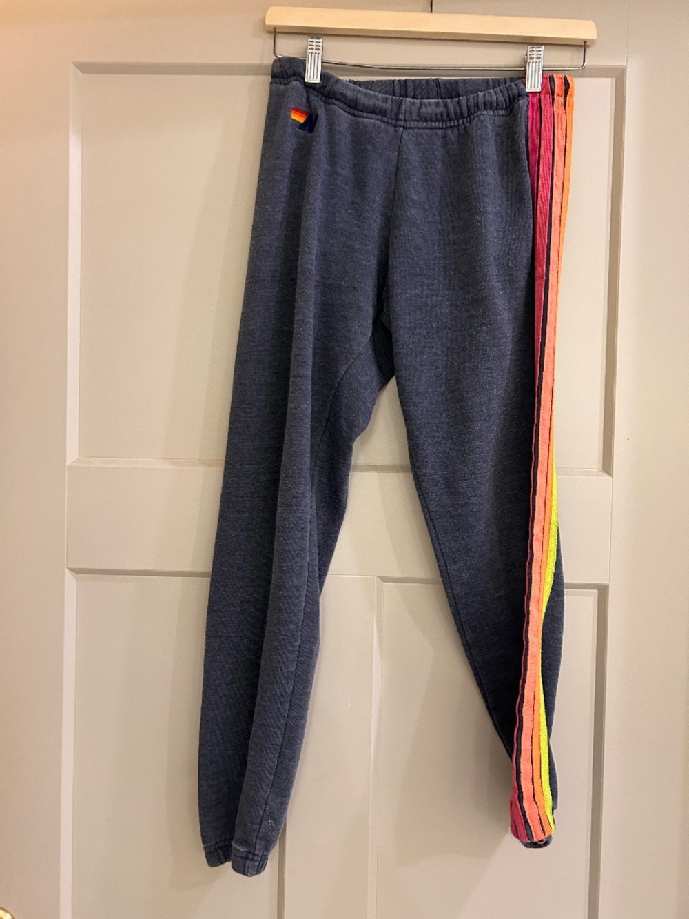 Denim blue Aviator Nation 5 stripe sweatpants